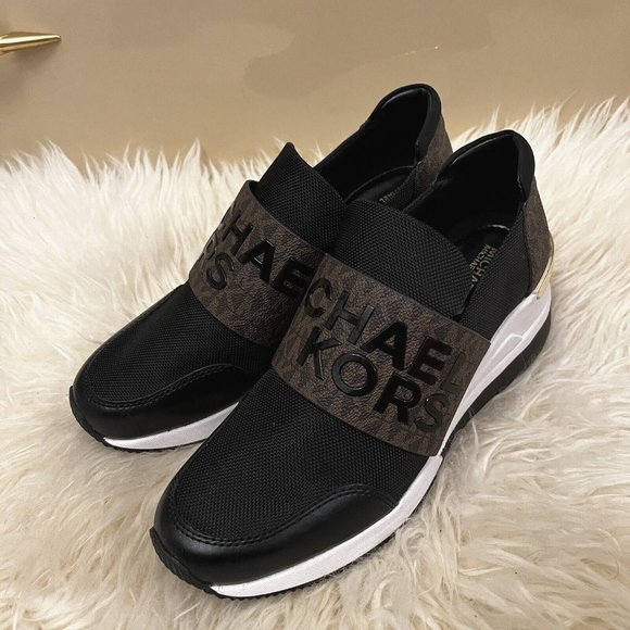 Michael Kors Felix Trainer Platform Wedge Monogram Brown Logo NEW - Picture 3 of 6